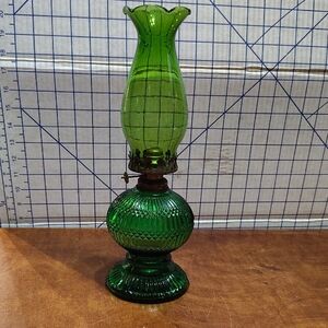 Vintage Green Glass Oil Lamp
